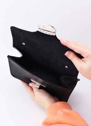 Women's Leather Top Handle Bag/ Small Classic Clutch Bag/ Women's Mini Briefcase/ Black - 10258 photo