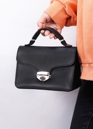 Women's Leather Top Handle Bag/ Small Classic Clutch Bag/ Women's Mini Briefcase/ Black - 10253 photo