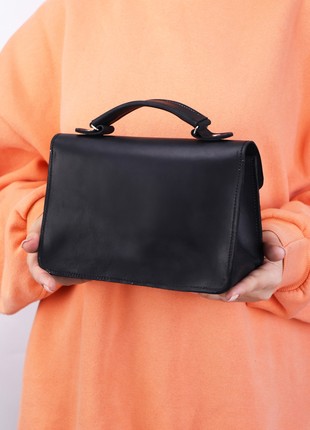 Women's Leather Top Handle Bag/ Small Classic Clutch Bag/ Women's Mini Briefcase/ Black - 10254 photo