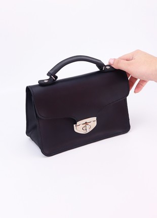 Women's Leather Top Handle Bag/ Small Classic Clutch Bag/ Women's Mini Briefcase/ Black - 10255 photo