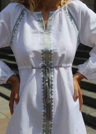 White linen dress with silver embroidery Barvinok4 photo