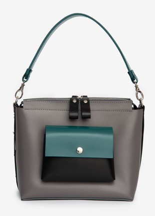 Avrora leather bag. Black, pine green and grey color1 photo