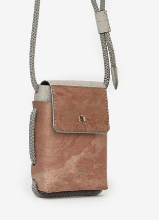 Protego S - small vegan crossbody bag made from grey cork and rose stone3 photo