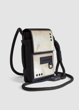 Protego S ME - small vegan crossbody bag made from black cork and taupe stone5 photo