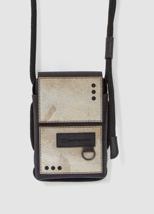 Protego S ME - small vegan crossbody bag made from black cork and taupe stone