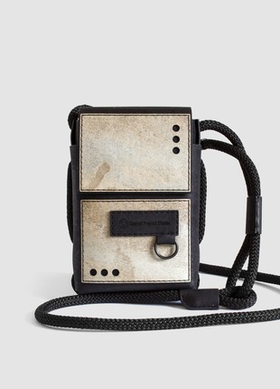 Protego S ME - small vegan crossbody bag made from black cork and taupe stone6 photo