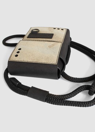 Protego S ME - small vegan crossbody bag made from black cork and taupe stone7 photo