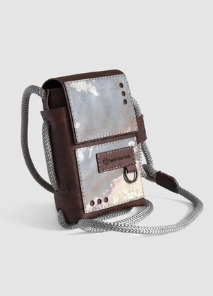 Protego S ME - small vegan crossbody bag made from brown cork and fallen leaves stone6 photo