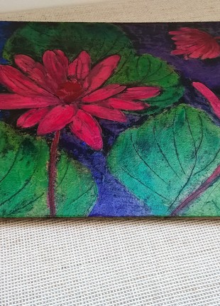Water lilies painting. Landscape water painting. Original painting10 photo