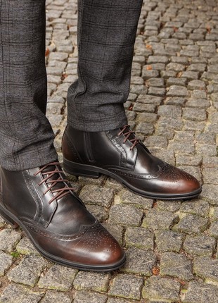 Brown winter brogues for men. Stylish boots Ikos 2071 photo