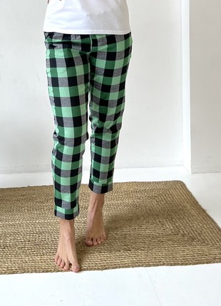 Women's pajamas home trousers with COZY cuff and green/black F80P6 photo