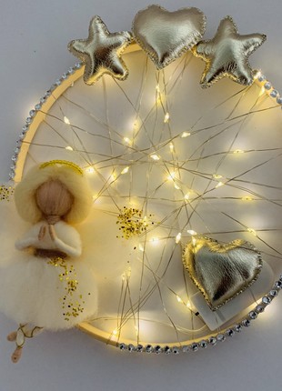 A lamp with a wooden base, an angel made of wool, a night light7 photo