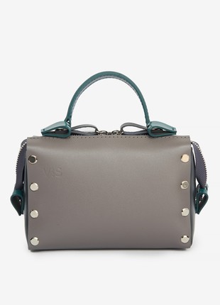 Antares leather bag in grey, dark blue and pine green color2 photo