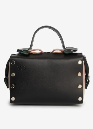 Antares leather bag in black, pink and dark green color2 photo