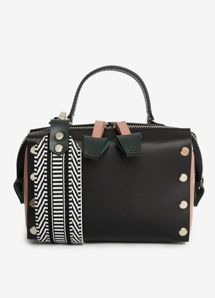 Antares leather bag in black, pink and dark green color3 photo
