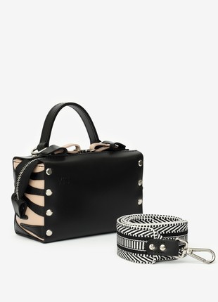 Antares leather zebra bag in black and beige color1 photo