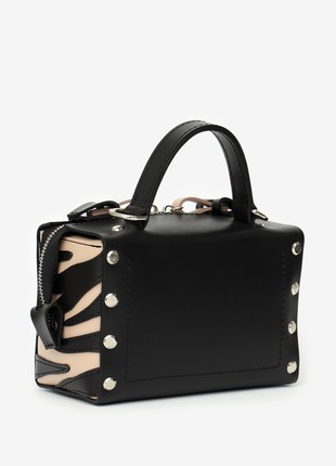 Antares leather zebra bag in black and beige color3 photo