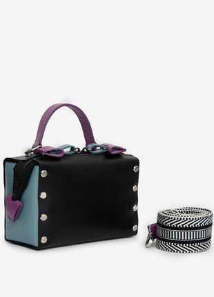 Antares leather bag in black, blue and purple color