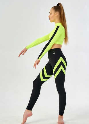 Leggings and a top with inserts - a black and lemon set of training clothes1 photo