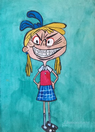 Watercolor painting of a girl with a joyful smile. Good vibes painting