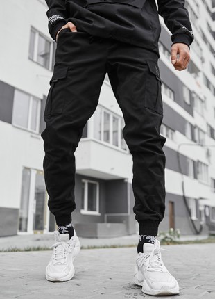 Warm men's cargo pants OGONPUSHKA Slot black