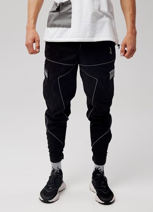 Men's warm cargo pants OGONPUSHKA Xeed black with reflectors1 photo