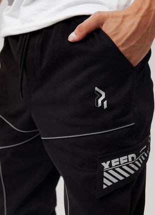 Men's warm cargo pants OGONPUSHKA Xeed black with reflectors6 photo