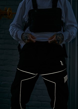 Men's warm cargo pants OGONPUSHKA Xeed black with reflectors7 photo