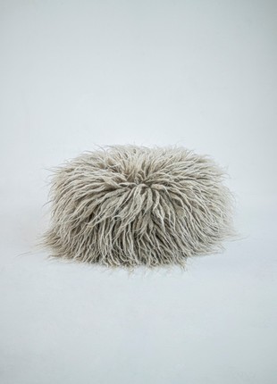 Gray shaggy woolen pouf (art. 00053805)