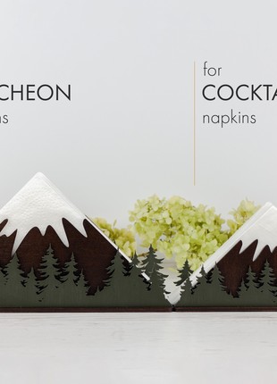 Wooden Cocktail Napkin Holder with Mountains & Forest Design9 photo