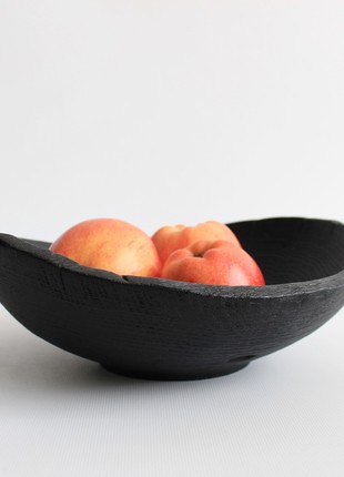 shallow bread bowl, live edge fruit vase, black wood candy bowls, handmade dinnerware set3 photo