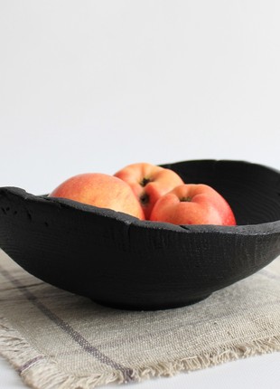 shallow bread bowl, live edge fruit vase, black wood candy bowls, handmade dinnerware set4 photo