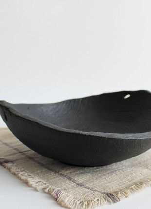 shallow bread bowl, live edge fruit vase, black wood candy bowls, handmade dinnerware set6 photo