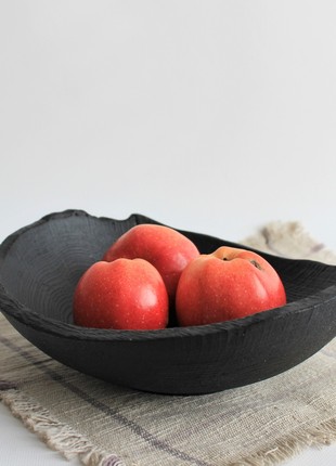 shallow bread bowl, live edge fruit vase, black wood candy bowls, handmade dinnerware set