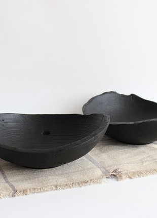 shallow bread bowl, live edge fruit vase, black wood candy bowls, handmade dinnerware set7 photo
