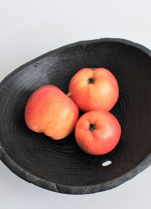 shallow bread bowl, live edge fruit vase, black wood candy bowls, handmade dinnerware set10 photo