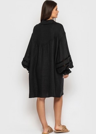 Black Linen Dress with Lace and Puffy Sleeves6 photo