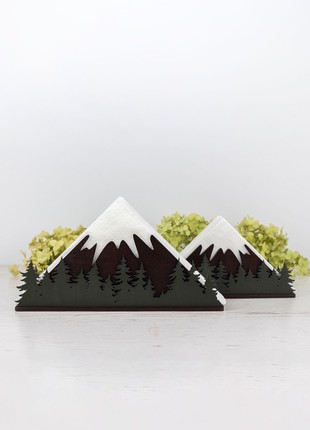 Wooden Luncheon Napkin Holder with Mountains & Forest Design1 photo