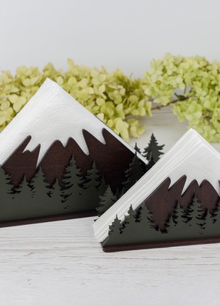 Wooden Luncheon Napkin Holder with Mountains & Forest Design4 photo