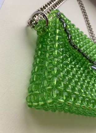 Green bag made of beads, stylish bag, original bag made of beads3 photo