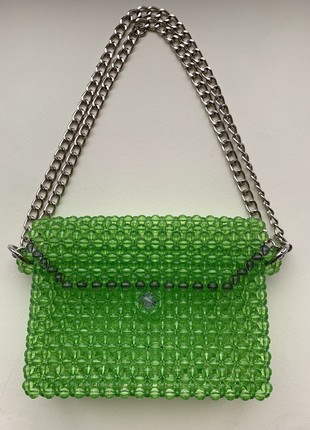 Green bag made of beads, stylish bag, original bag made of beads1 photo