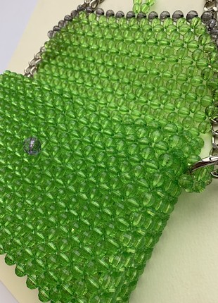 Green bag made of beads, stylish bag, original bag made of beads6 photo