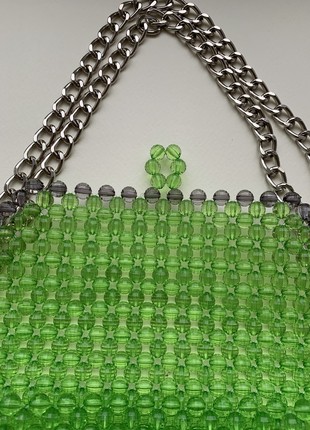 Green bag made of beads, stylish bag, original bag made of beads7 photo