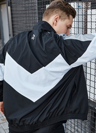 Men's zip-up windbreaker OGONPUSHKA Split with microfleece black and white with reflector4 photo