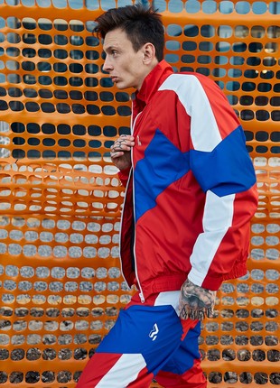 Men's zip-up windbreaker OGONPUSHKA Split with microfleece red-blue4 photo
