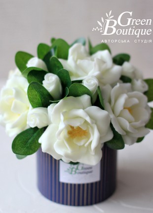 A luxurious interior bouquet of soap gardenias
