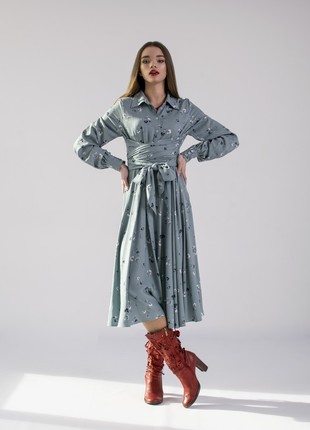 Dress with sewn wide long belt