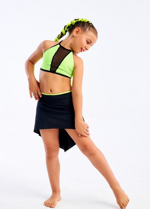Set of training clothes with a short skirt, black with lemon