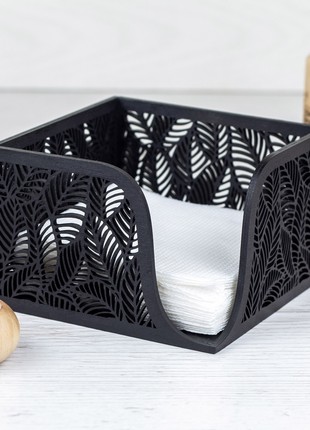 Floral Wood Luncheon Napkin Holder (black)4 photo