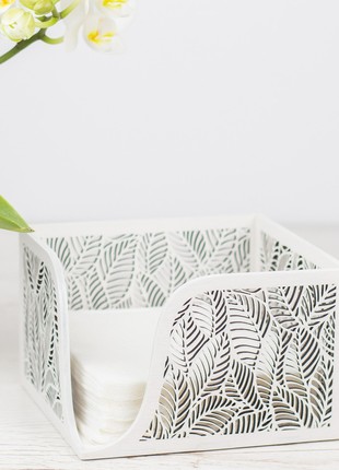 Floral Wood Luncheon Napkin Holder (White)2 photo